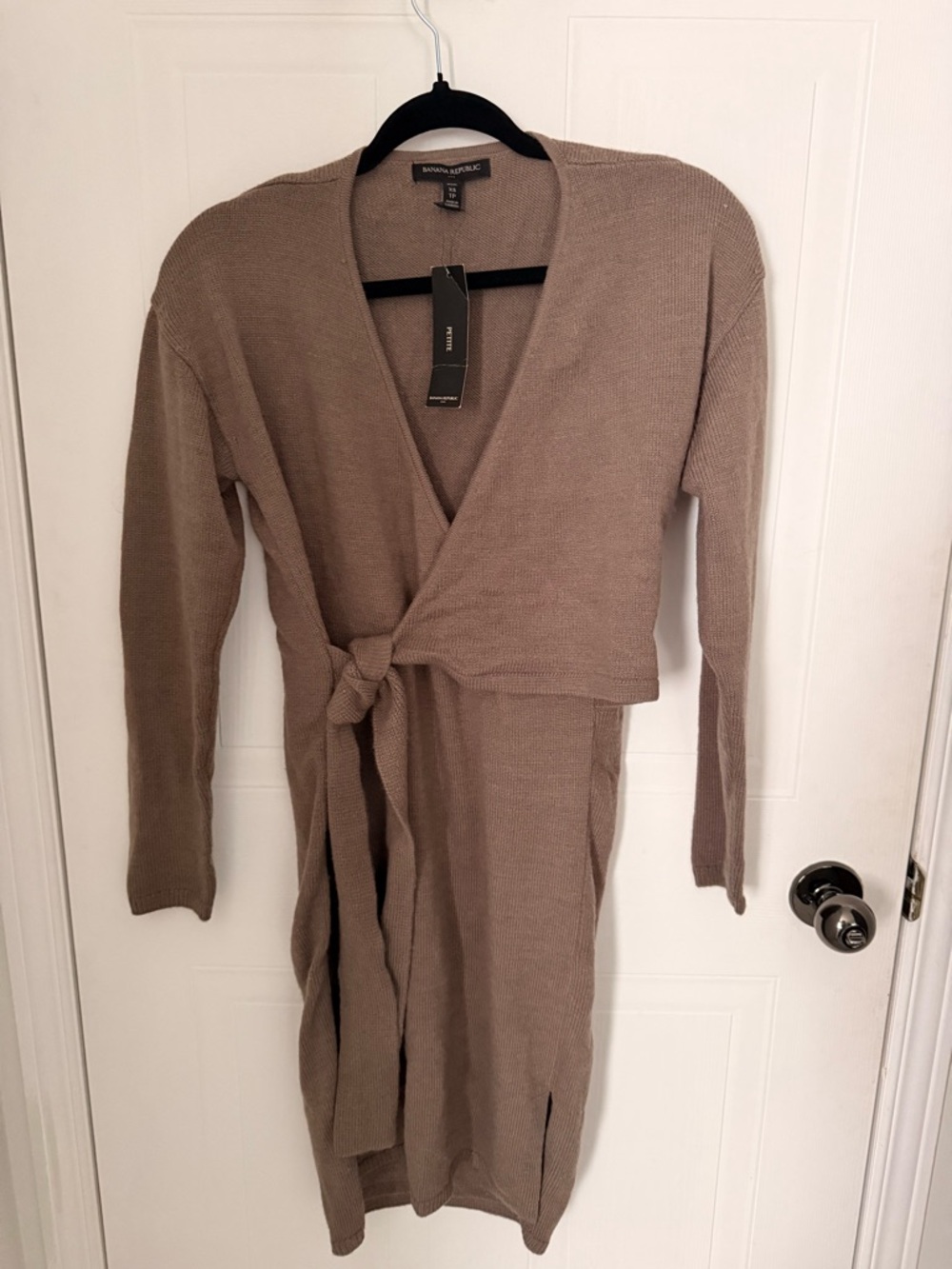 Banana Republic Taupe Wrap Knit Dress with Tie Waist